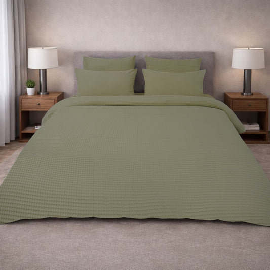 HL King Quilt Cover Set – Luxury Waffle Texture (Green)