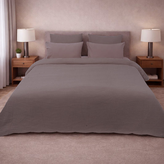 HL King Quilt Cover Set – Luxury Waffle Texture (Brown)