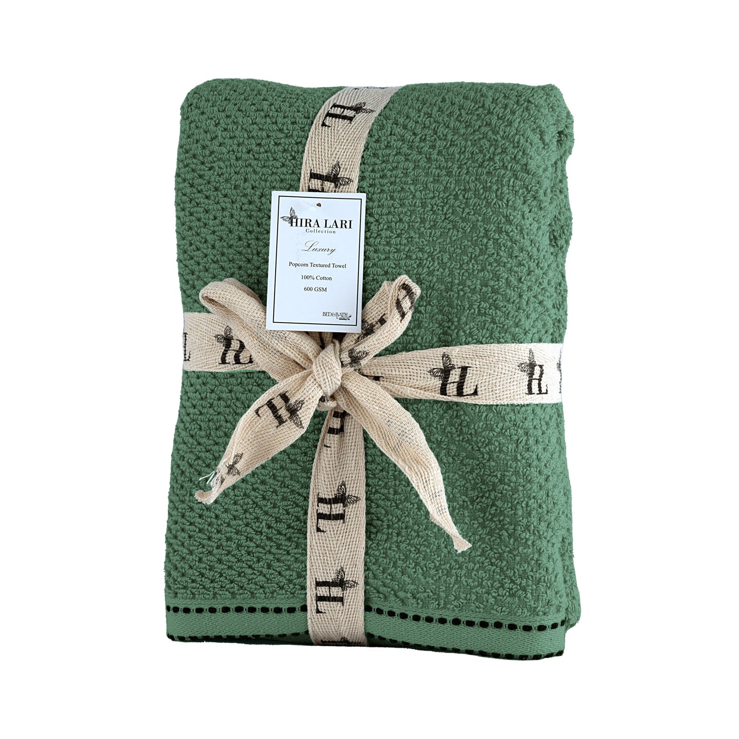 Green | HL Oxford Hand Towel – 600 GSM | Popcorn Texture Premium Cotton (50×100 cm)