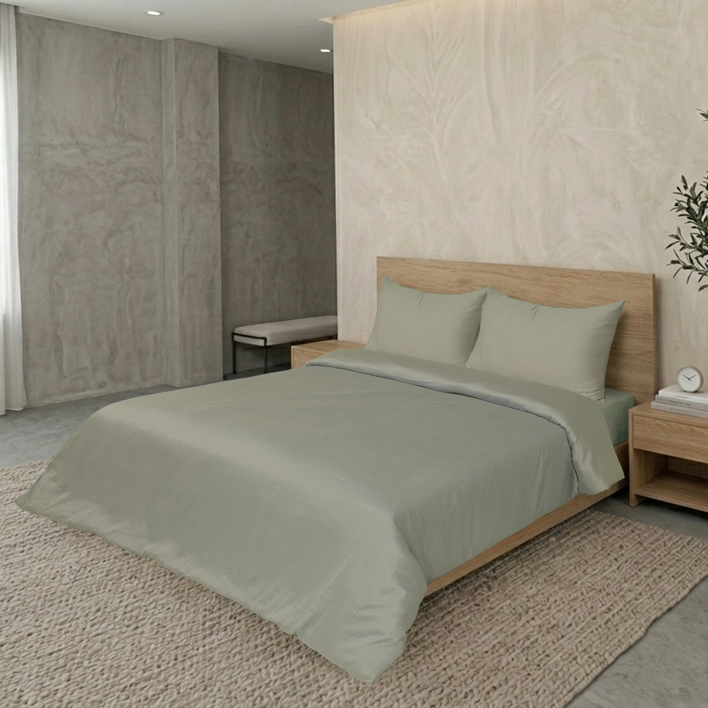 Silver Grey Luxury Hotel Collection King Quilt Cover Set with 2 Pillow Covers – 104" x 95" – 100% Cotton Sateen TC-200
