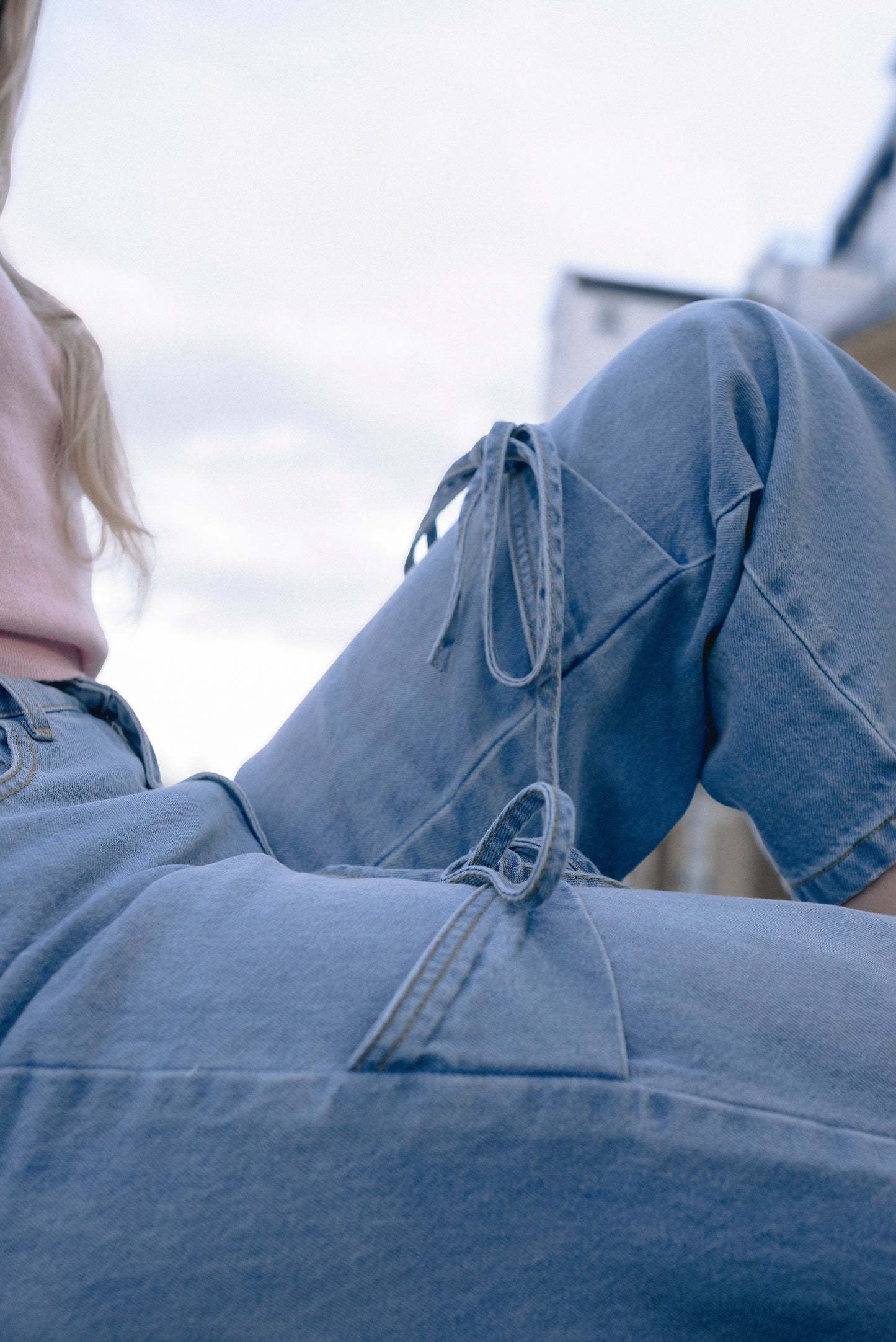 HL - Sky Blue Cargo Relaxed Straight Leg Jeans