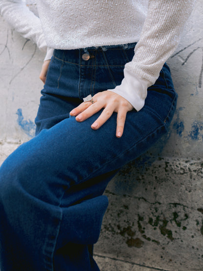 HL Denim Jean Frayed Hem Wide Leg (Faded Blue)