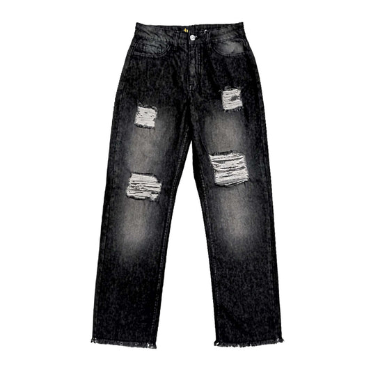 HL Denim Rebel Distressed Wide Leg Jeans – Black Wash Street Style