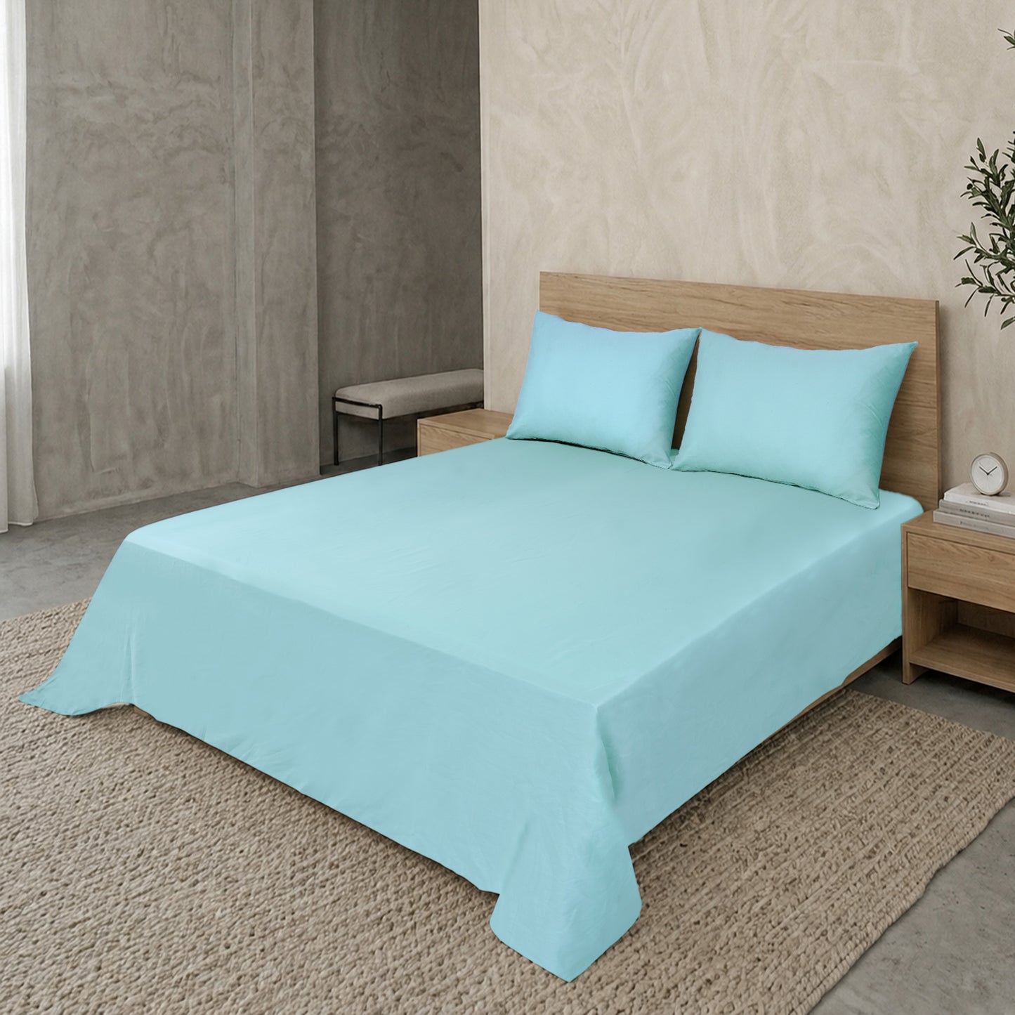 Mint Luxury Hotel Collection King Flat Sheet Set with 2 Pillow Covers – 108" x 102" – 100% Cotton Sateen TC-200
