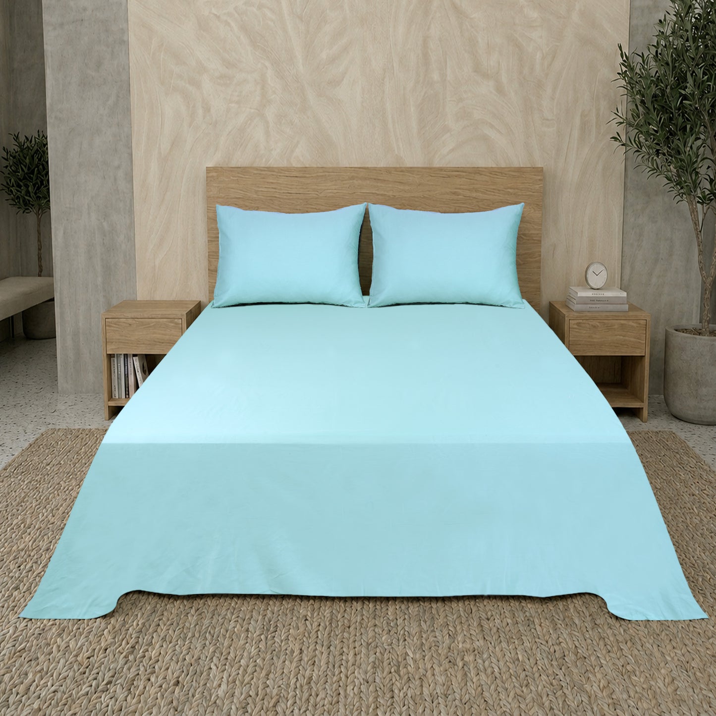 Mint Luxury Hotel Collection King Flat Sheet Set with 2 Pillow Covers – 108" x 102" – 100% Cotton Sateen TC-200