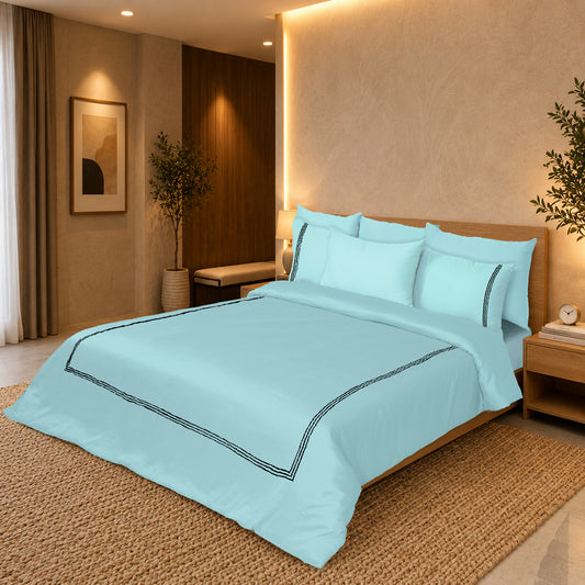 Mint Luxury Hotel Collection Embroidered King Quilt Cover Set with 2 Pillow Covers | 100% Cotton Sateen TC-200 | 104" x 95"