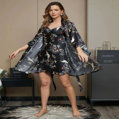 HL | Printed Satin Robe Chemise Set | LNWST10