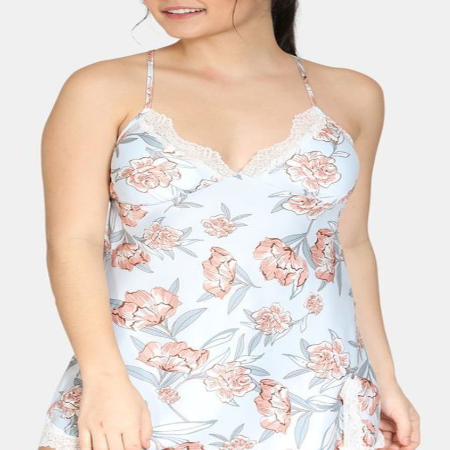 HL | Printed Satin Chemise With Lace | LNWST16