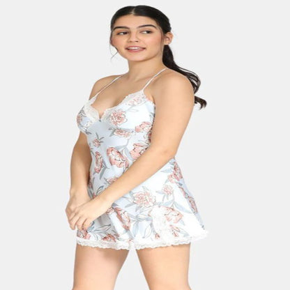 HL | Printed Satin Chemise With Lace | LNWST16