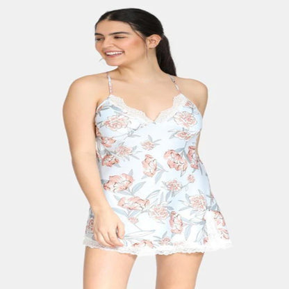 HL | Printed Satin Chemise With Lace | LNWST16