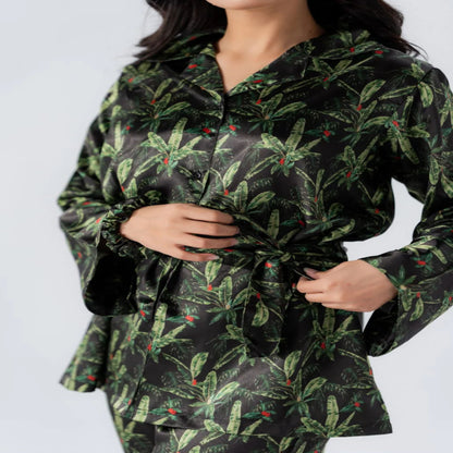 HL | Rue Rofe Printed Satin Pajama Set With Hair Band, Eye Mask & Scrunchie | LNWST02