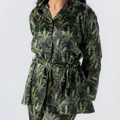 HL | Rue Rofe Printed Satin Pajama Set With Hair Band, Eye Mask & Scrunchie | LNWST02