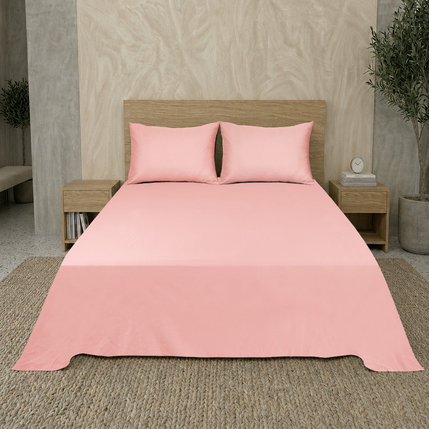 Pink Luxury Hotel Collection King Flat Sheet Set with 2 Pillow Covers – 108" x 102" – 100% Cotton Sateen TC-200
