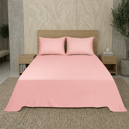 Pink Luxury Hotel Collection King Flat Sheet Set with 2 Pillow Covers – 108" x 102" – 100% Cotton Sateen TC-200