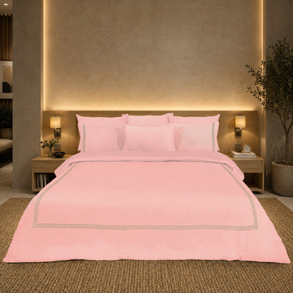 Pink Luxury Hotel Collection Embroidered King Quilt Cover Set with 2 Pillow Covers | 100% Cotton Sateen TC-200 | 104" x 95"
