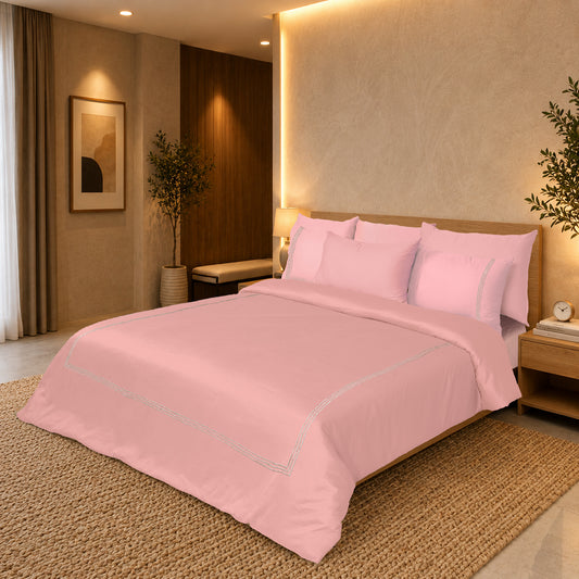 Pink Luxury Hotel Collection Embroidered King Quilt Cover Set with 2 Pillow Covers | 100% Cotton Sateen TC-200 | 104" x 95"
