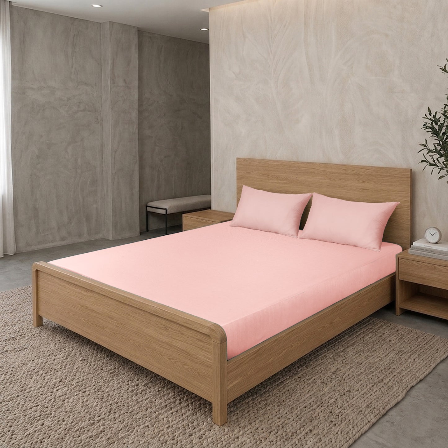 Pink Luxury Hotel Collection King Fitted Sheet Set with 2 Pillow Covers – 72" x 78" – 100% Cotton Sateen TC-200