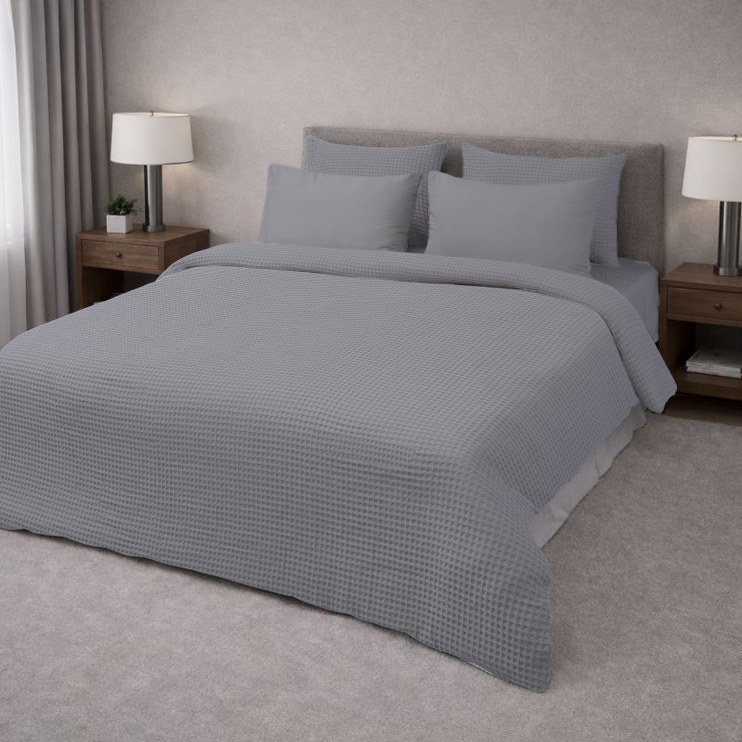 HL King Quilt Cover Set – Luxury Waffle Texture (Silver)
