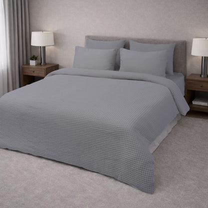 HL King Quilt Cover Set – Luxury Waffle Texture (Silver)