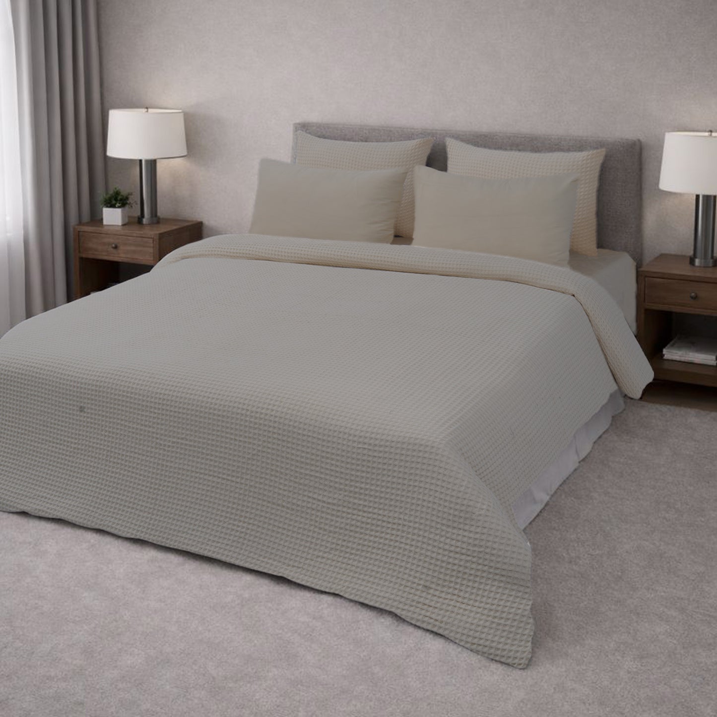 HL King Quilt Cover Set – Luxury Waffle Texture (Beige)