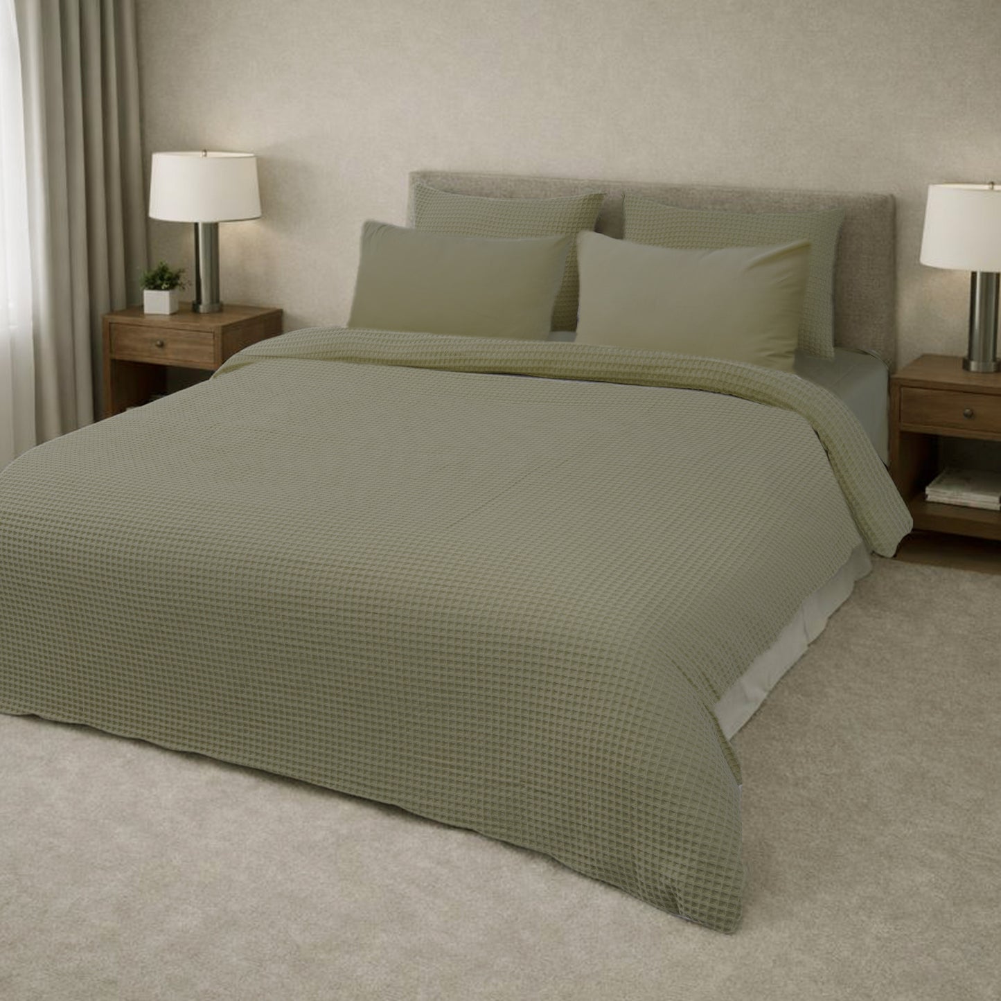 HL King Quilt Cover Set – Luxury Waffle Texture (Green)