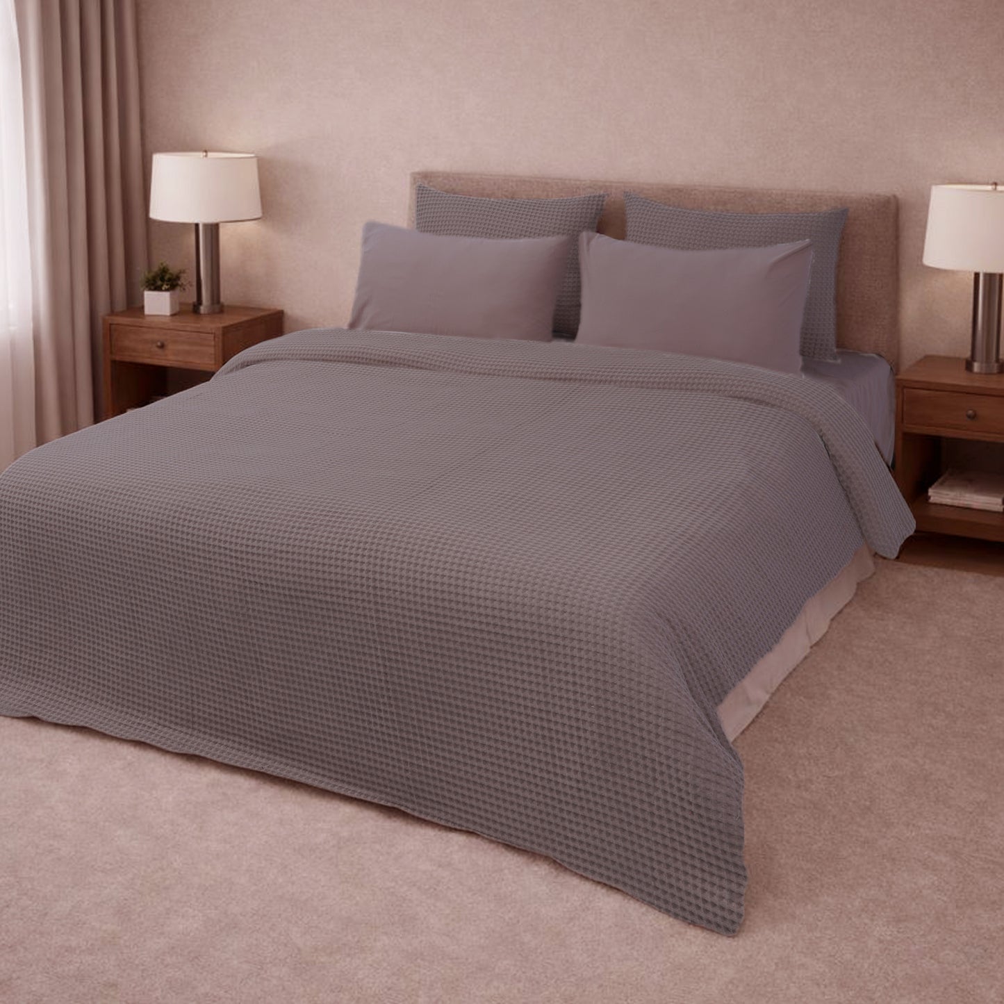 HL King Quilt Cover Set – Luxury Waffle Texture (Brown)