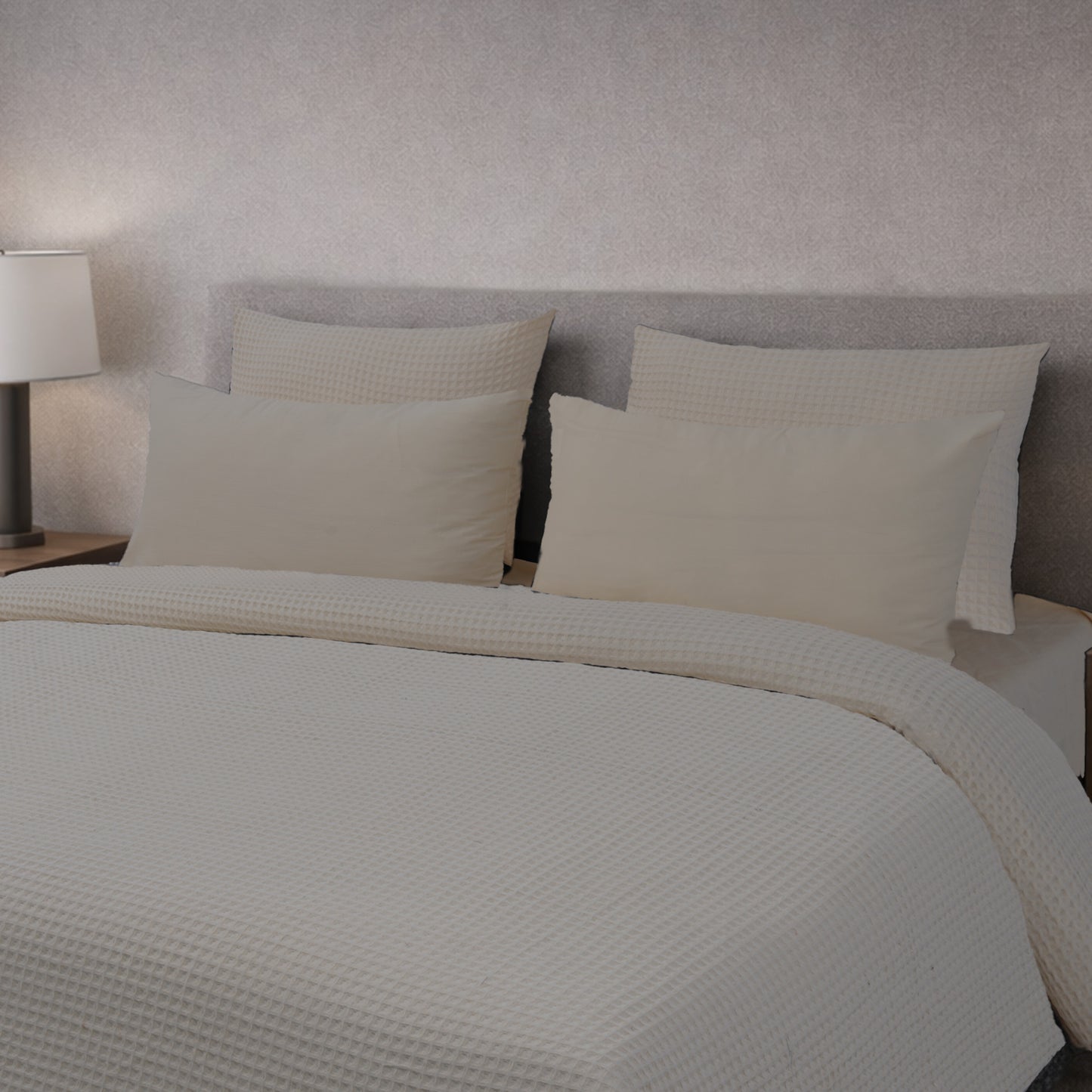 HL King Quilt Cover Set – Luxury Waffle Texture (Beige)