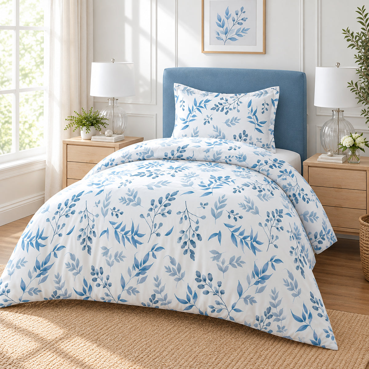 White Floral Single Quilt Cover Set – Satin Microfiber | 2 Pieces