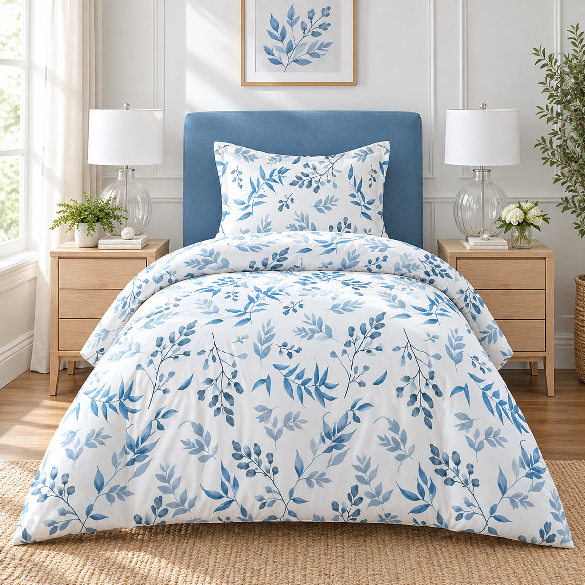 White Floral Single Quilt Cover Set – Satin Microfiber | 2 Pieces