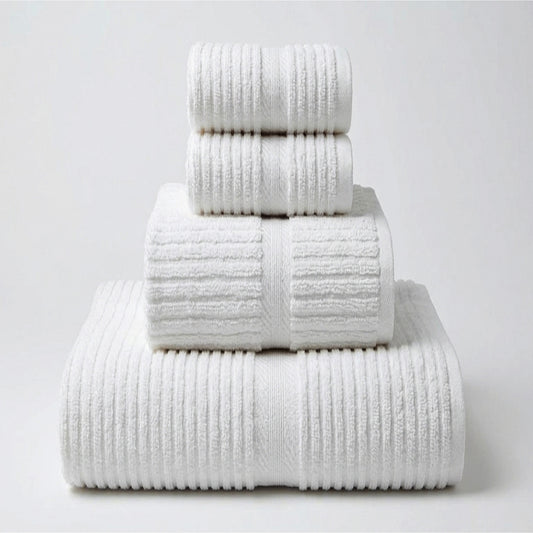 Premium 4-Piece Bathroom Set – White | Guest Towels, Bath Towel & Bath Mat | TGMB4W