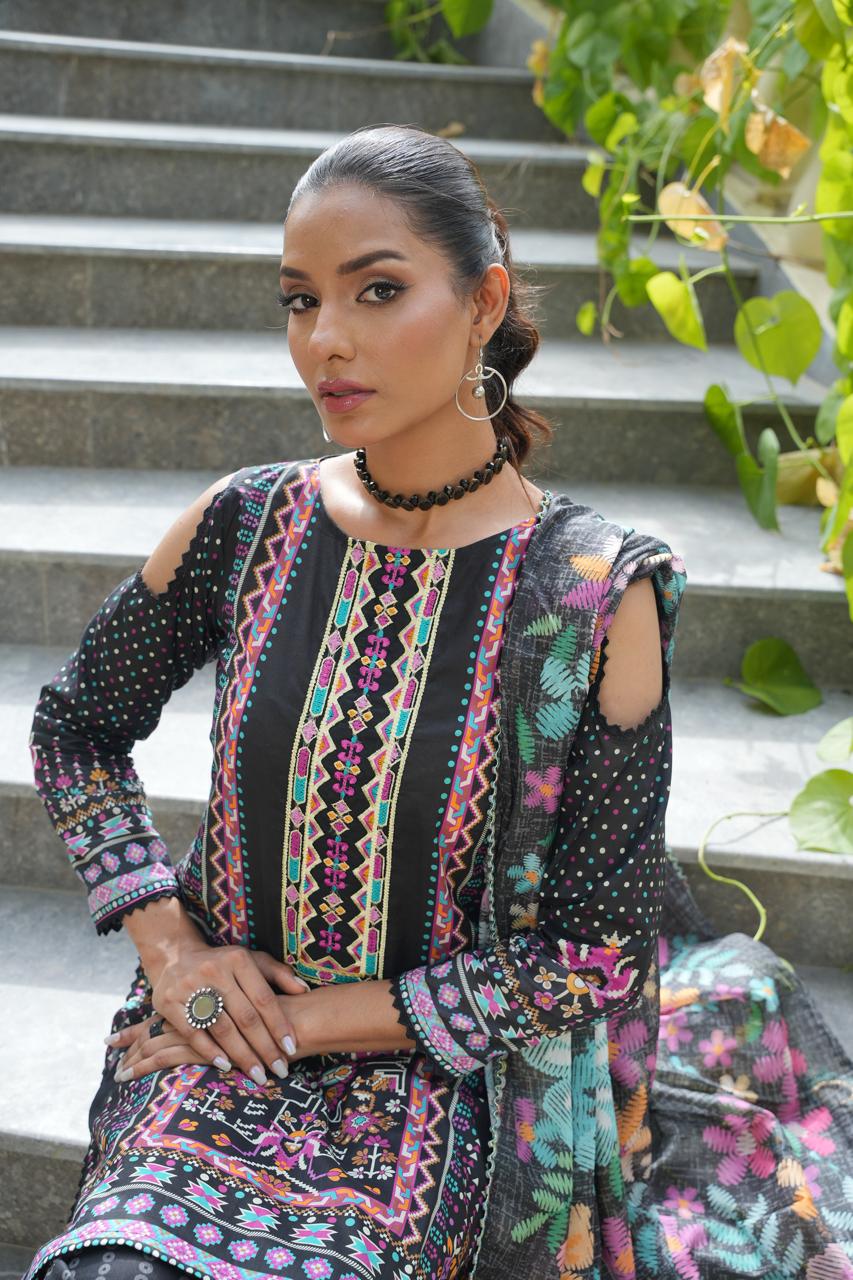 Threads by Hira Lari | 3PC Unstitched Lawn Suit | HL-04 | Lawn 2025