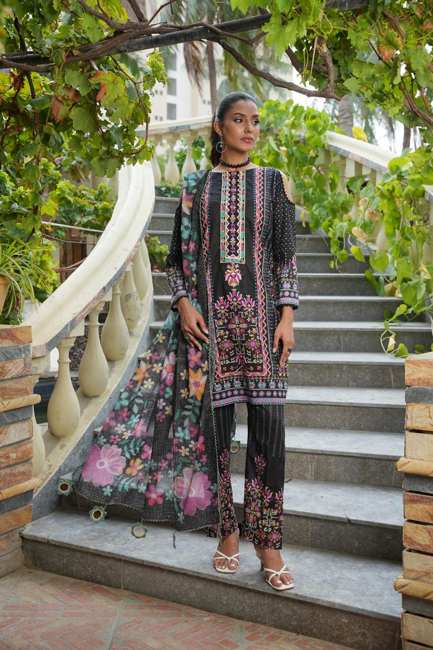 Threads by Hira Lari | 3PC Unstitched Lawn Suit | HL-04 | Lawn 2025