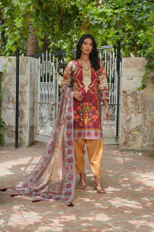 Traditional by Hira Lari | 3PC Unstitched Lawn Suit | HL-01 | Lawn 2025