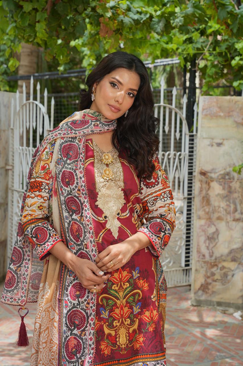Traditional by Hira Lari | 3PC Unstitched Lawn Suit | HL-01 | Lawn 2025