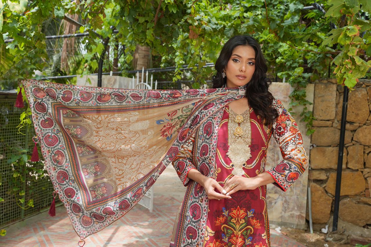 Traditional by Hira Lari | 3PC Unstitched Lawn Suit | HL-01 | Lawn 2025