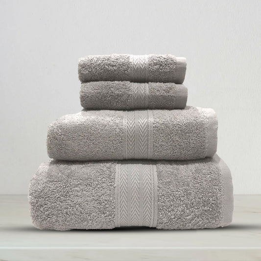 Grey | 4-Piece Dobby Fancy Towel Set | TWHB4GY1