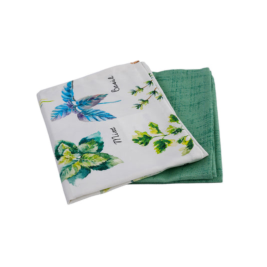 Printed Kitchen Towels Set of 2 – Green | 18x26 Inches | 100% Cotton