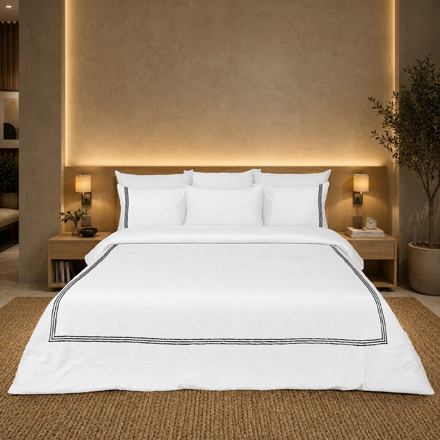 White Luxury Hotel Collection King Quilt Cover Set – Embroidered | 100% Cotton Sateen TC-200 | 2 Pillow Covers | 104" x 95"