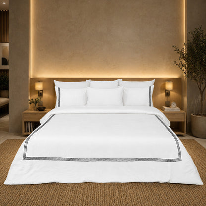 White Luxury Hotel Collection King Quilt Cover Set – Embroidered | 100% Cotton Sateen TC-200 | 2 Pillow Covers | 104" x 95"
