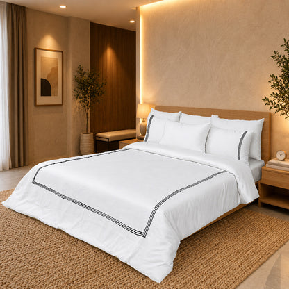 White Luxury Hotel Collection King Quilt Cover Set – Embroidered | 100% Cotton Sateen TC-200 | 2 Pillow Covers | 104" x 95"