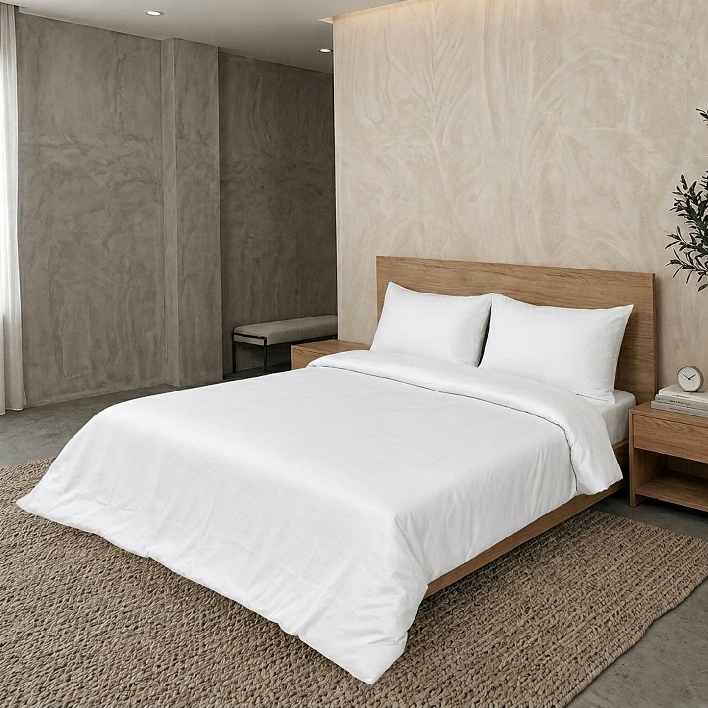 White Luxury Hotel Collection King Quilt Cover Set with 2 Pillow Covers – 104" x 95" – 100% Cotton Sateen TC-200
