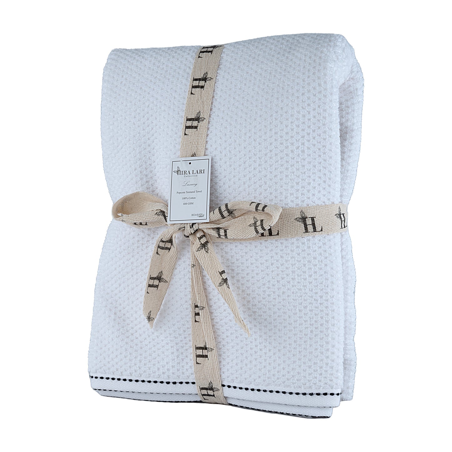White | HL Oxford Bath Towel – 600 GSM | Popcorn Texture Premium Cotton (70×140 cm)
