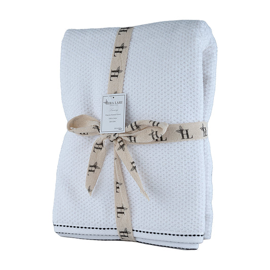 White | HL Oxford Bath Towel – 600 GSM | Popcorn Texture Premium Cotton (70×140 cm)
