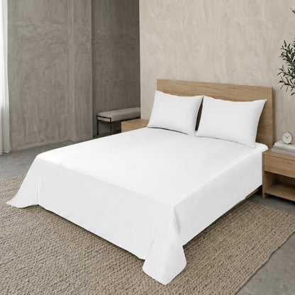 White Luxury Hotel Collection King Flat Sheet Set with 2 Pillow Covers – 108" x 102" – 100% Cotton Sateen TC-200