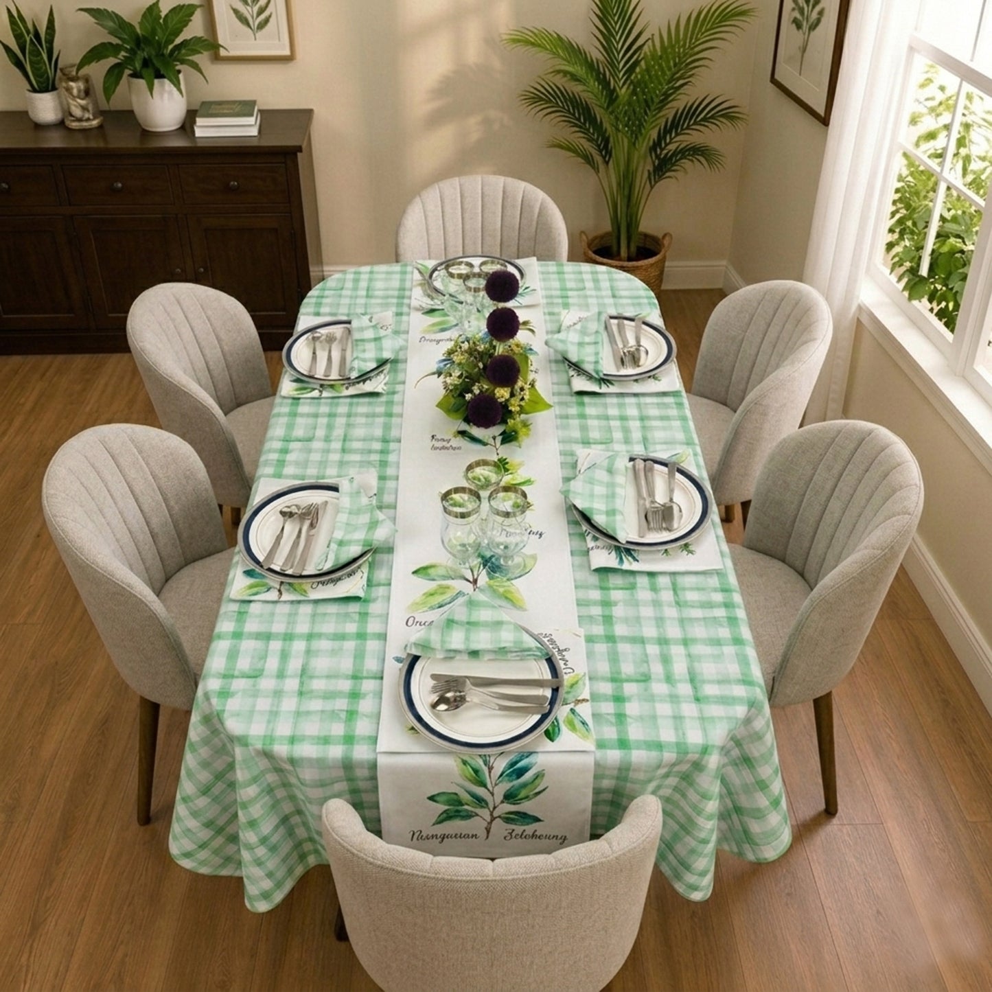 Printed Table Runner – Green | 84 x 13.5 Inches | 100% Cotton